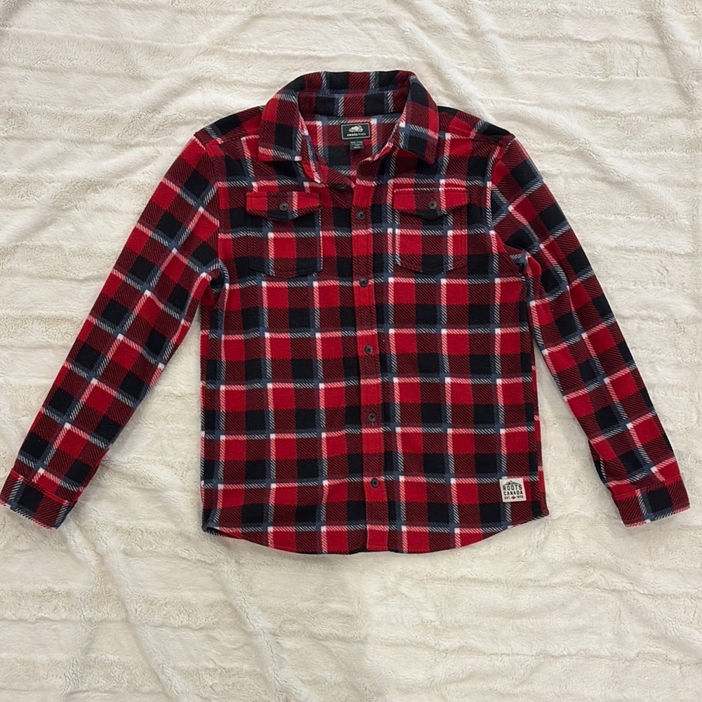 Roots Plaid Kids Shirt - Red and Black size youth XXL 13/14 years